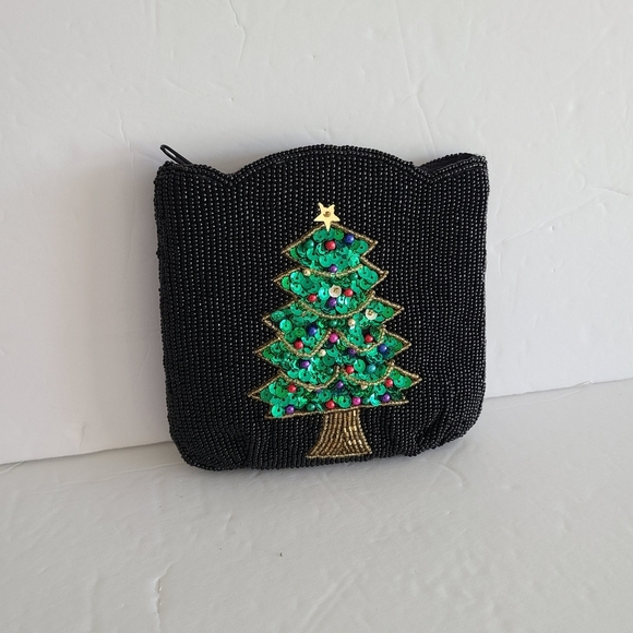 Vintage  beads pouch Christmas tree 5×6 - Picture 2 of 7